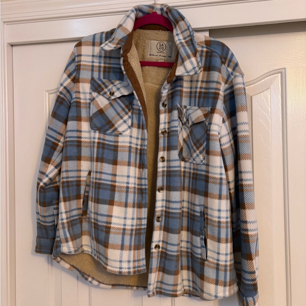 Flannel Jacket, Blue Teddy Jacket NWOT